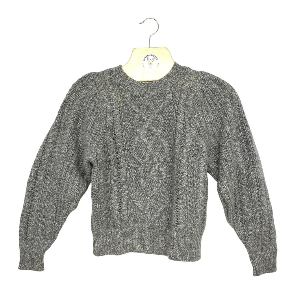 AQUA CASHMERE Cable Knit Sweater Women's Size S Grey Crew‎ Neck Long Sleeve